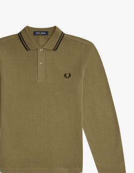 Polo Fred Perry manga larga con ribete Camel