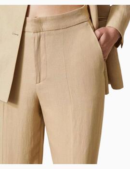 Pantalón  TWINSET de sarga de lino con aberturas 