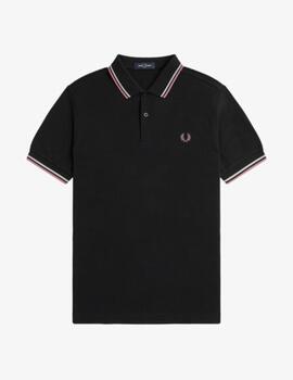 Polo FRED PERRY hombre con ribete con dos franjas.