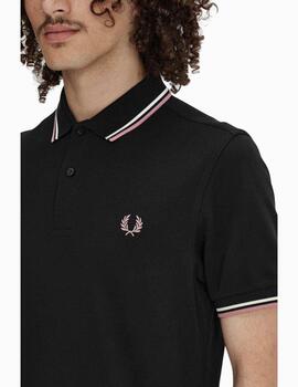 Polo FRED PERRY hombre con ribete con dos franjas.