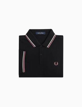 Polo FRED PERRY hombre con ribete con dos franjas.