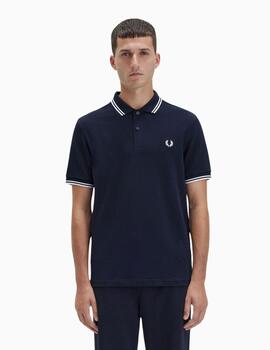Polo FRED PERRY hombre con ribete con dos franjas.