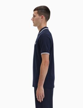 Polo FRED PERRY hombre con ribete con dos franjas.